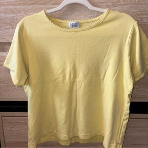Leon Levin Scalloped Neck Yellow Women's Top